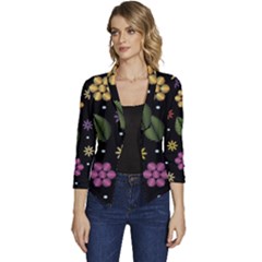 Embroidery-seamless-pattern-with-flowers Women s Casual 3/4 Sleeve Spring Jacket by pakminggu