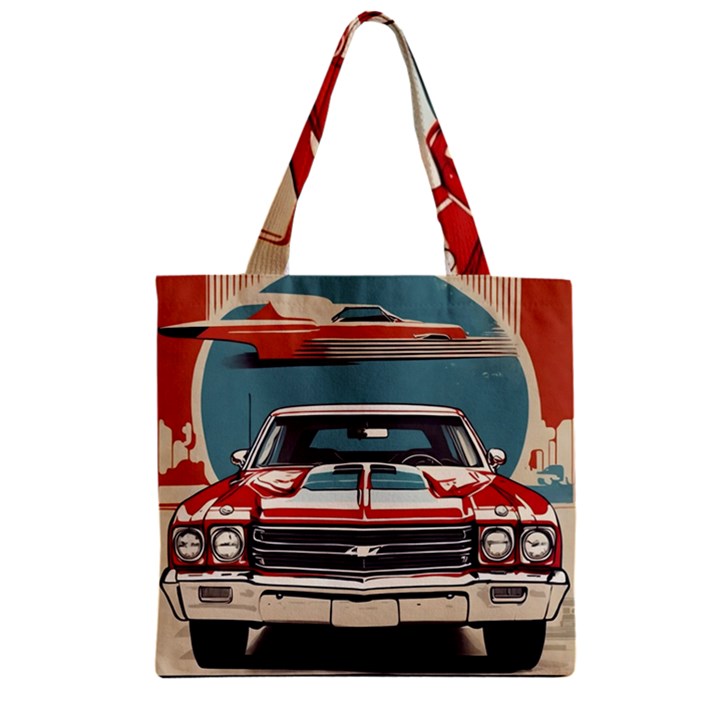 Car Vehicle Vintage Automobile Zipper Grocery Tote Bag