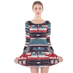 Car Vehicle Vintage Automobile Long Sleeve Velvet Skater Dress by Ravend