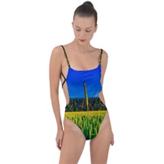 Different Grain Growth Field Tie Strap One Piece Swimsuit by Ravend