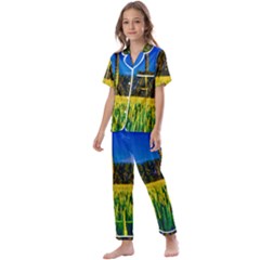 Different Grain Growth Field Kids  Satin Short Sleeve Pajamas Set by Ravend