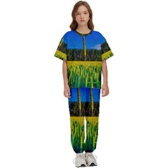 Different Grain Growth Field Kids  T-shirt And Pants Sports Set by Ravend