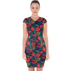 Leaves Pattern Seamless Capsleeve Drawstring Dress  by Ravend