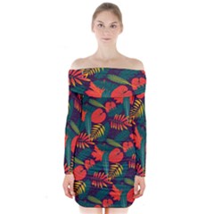 Leaves Pattern Seamless Long Sleeve Off Shoulder Dress by Ravend