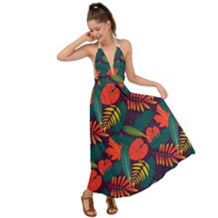 Leaves Pattern Seamless Backless Maxi Beach Dress by Ravend