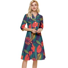 Leaves Pattern Seamless Classy Knee Length Dress by Ravend