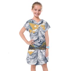 Nature Mountains Landscape Forest Kids  Drop Waist Dress by Ravend