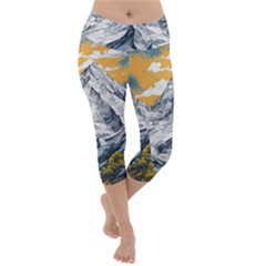 Nature Mountains Landscape Forest Lightweight Velour Capri Yoga Leggings by Ravend