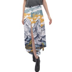 Nature Mountains Landscape Forest Velour Split Maxi Skirt by Ravend