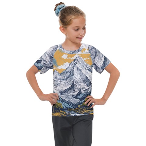 Nature Mountains Landscape Forest Kids  Mesh Piece T-shirt by Ravend