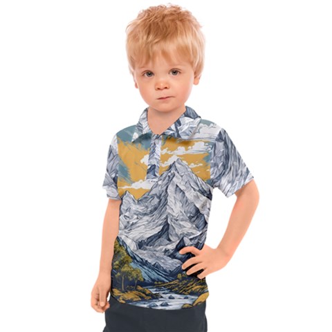 Nature Mountains Landscape Forest Kids  Polo T-shirt by Ravend