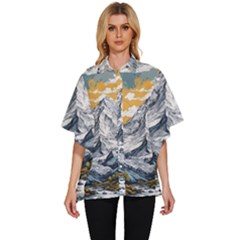 Nature Mountains Landscape Forest Women s Batwing Button Up Shirt