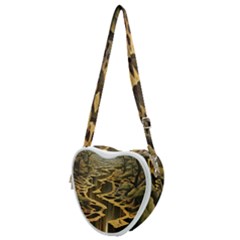 Landscape Mountains Forest Trees Nature Heart Shoulder Bag by Ravend