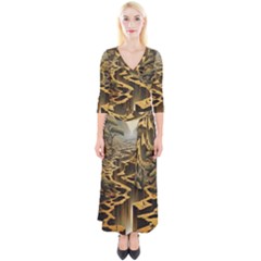 Landscape Mountains Forest Trees Nature Quarter Sleeve Wrap Maxi Dress by Ravend