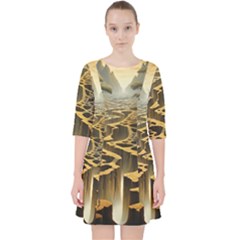 Landscape Mountains Forest Trees Nature Quarter Sleeve Pocket Dress by Ravend