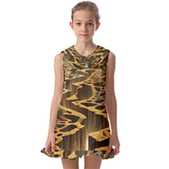 Landscape Mountains Forest Trees Nature Kids  Pilgrim Collar Ruffle Hem Dress by Ravend