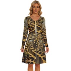 Landscape Mountains Forest Trees Nature Long Sleeve Dress With Pocket by Ravend