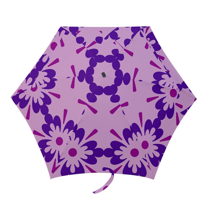 Pink And Purple Flowers Pattern Mini Folding Umbrellas