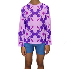 Pink And Purple Flowers Pattern Kids  Long Sleeve Swimwear