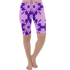 Pink And Purple Flowers Pattern Cropped Leggings  by shoopshirt