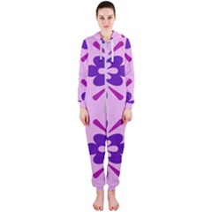 Pink And Purple Flowers Pattern Hooded Jumpsuit (ladies)