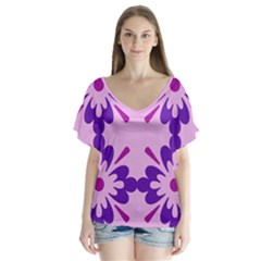 Pink And Purple Flowers Pattern V-neck Flutter Sleeve Top by shoopshirt