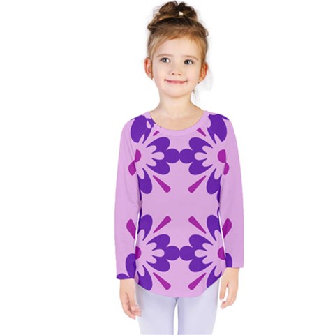 Pink And Purple Flowers Pattern Kids  Long Sleeve T-shirt by shoopshirt