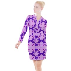 Pink And Purple Flowers Pattern Button Long Sleeve Dress by shoopshirt