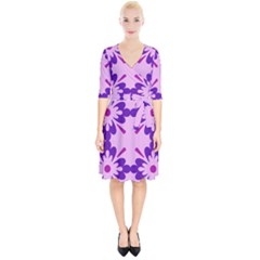 Pink And Purple Flowers Pattern Wrap Up Cocktail Dress