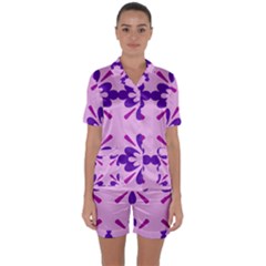 Pink And Purple Flowers Pattern Satin Short Sleeve Pajamas Set by shoopshirt