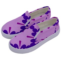 Pink And Purple Flowers Pattern Kids  Canvas Slip Ons by shoopshirt