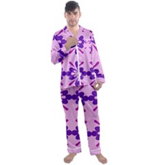 Pink And Purple Flowers Pattern Men s Long Sleeve Satin Pajamas Set by shoopshirt