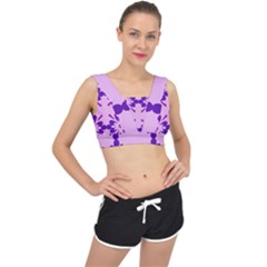 Pink And Purple Flowers Pattern V-back Sports Bra by shoopshirt