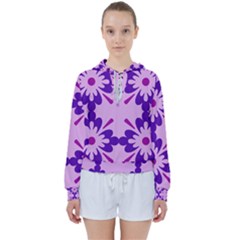 Pink And Purple Flowers Pattern Women s Tie Up Sweat by shoopshirt