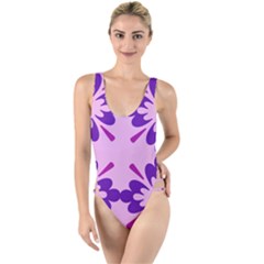 Pink And Purple Flowers Pattern High Leg Strappy Swimsuit by shoopshirt