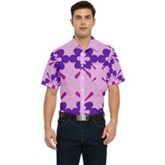 Pink And Purple Flowers Pattern Men s Short Sleeve Pocket Shirt  by shoopshirt