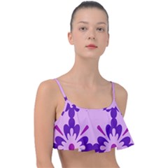 Pink And Purple Flowers Pattern Frill Bikini Top