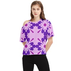 Pink And Purple Flowers Pattern One Shoulder Cut Out T-shirt by shoopshirt