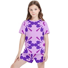 Pink And Purple Flowers Pattern Kids  T-shirt And Sports Shorts Set by shoopshirt