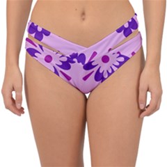 Pink And Purple Flowers Pattern Double Strap Halter Bikini Bottoms