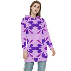 Pink And Purple Flowers Pattern Women s Long Oversized Pullover Hoodie by shoopshirt