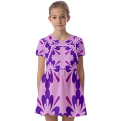 Pink And Purple Flowers Pattern Kids  Short Sleeve Pinafore Style Dress by shoopshirt