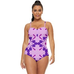 Pink And Purple Flowers Pattern Retro Full Coverage Swimsuit by shoopshirt