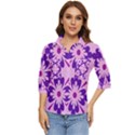 Pink And Purple Flowers Pattern Women s Quarter Sleeve Pocket Shirt View1