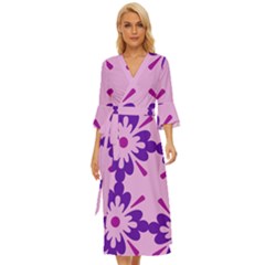 Pink And Purple Flowers Pattern Midsummer Wrap Dress by shoopshirt