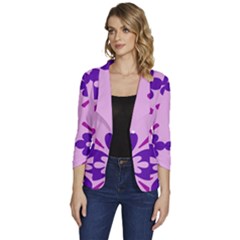 Pink And Purple Flowers Pattern Women s One-button 3/4 Sleeve Short Jacket