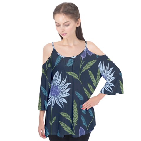 Abstract Floral- Ultra-stead Pantone Fabric Flutter Sleeve T-shirt  by shoopshirt