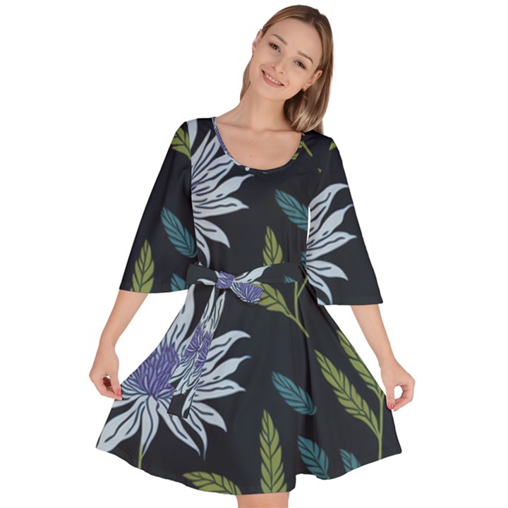 Abstract Floral- Ultra-stead Pantone Fabric Velour Kimono Dress