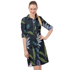 Abstract Floral- Ultra-stead Pantone Fabric Long Sleeve Mini Shirt Dress