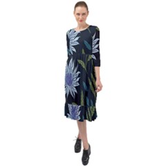 Abstract Floral- Ultra-stead Pantone Fabric Ruffle End Midi Chiffon Dress by shoopshirt